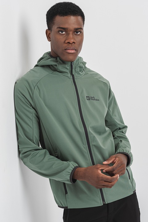 Jack Wolfskin, Яке с качулка с джобове с цип, Светлозелен