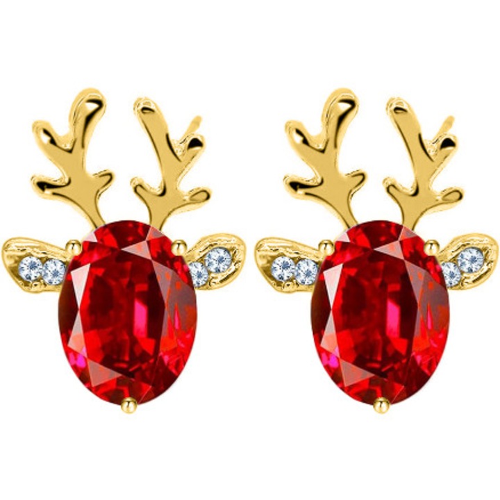 Arany, rénszarvas fülbevaló, női, karácsonyi, ezüst 925