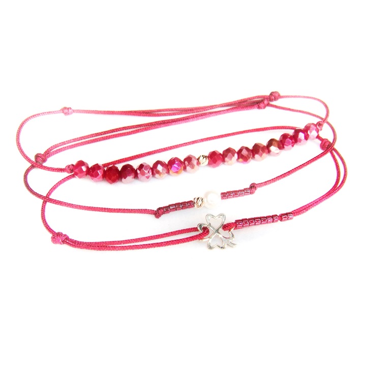 Set 3 bratari reglabile cu pandantiv si 2 bile de 2.5 mm din aur 14k, margele miyuki si cristale