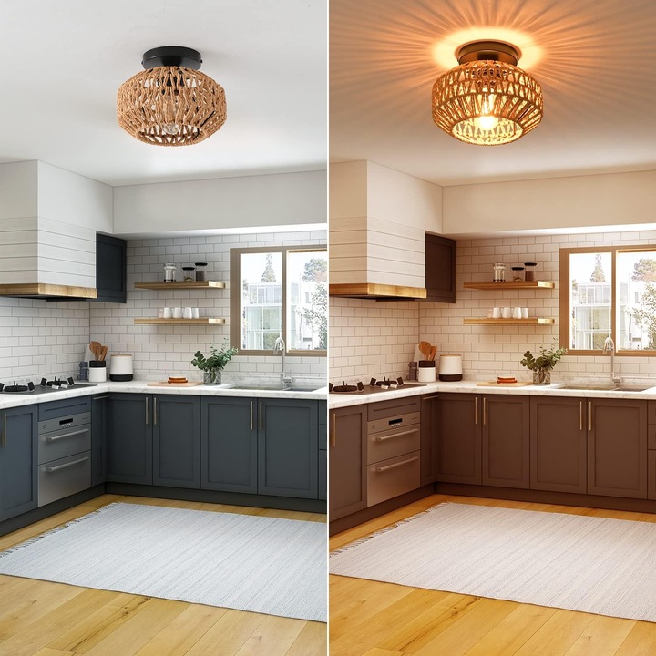 Plafoniera ERENYEA, rattan, brun, 20x19cm, 1 sursa E27, 60W