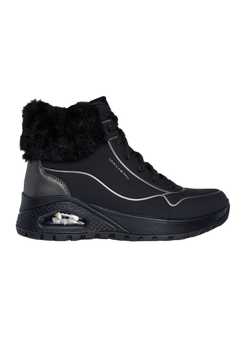Skechers, Uno Rugged Fall Shimmer Durabuck bakancs műszőrme szegéllyel, Fekete/Ezüstszín