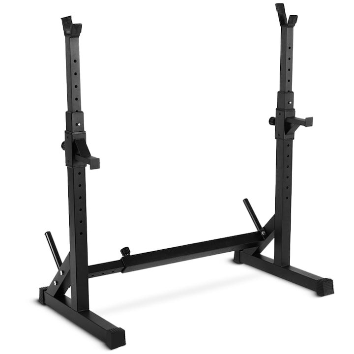 Suporturi reglabile PRO pentru haltere, 4FIZJO, antrenament acasa, haltera cu greutati, otel, siguranta sporita, cu suporturi de siguranta, inaltime si latime ajustabila, 200 kg, profil stabil, baza H, protectii cauciuc