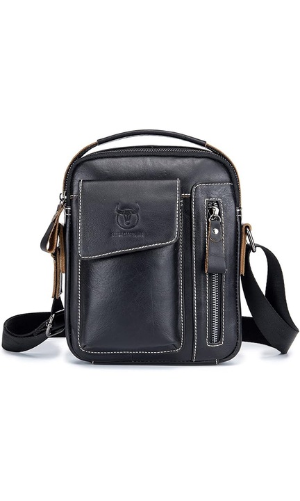 Natty Pell crossbody válltáska modell természetes bőrből, 18x6x22 cm, Fekete