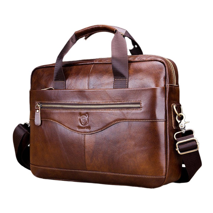 Férfi aktatáska Natty Pell, természetes bőr, 40,5x8,5x29 cm, Sötétbarna