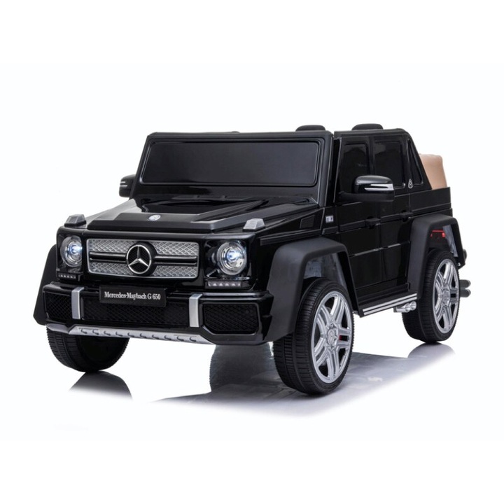 Masina electrica pentru copii MERCEDES MAYBACH G650 NEGRO 12V cu control parental, 2 motoare, roti cauciuc, scaun din piele