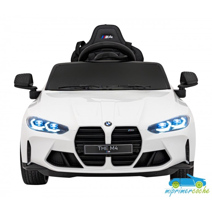 Masina electrica pentru copii BMW M4 ALB 12V, roti din cauciuc, scaune din piele, control parental, 2 motoare