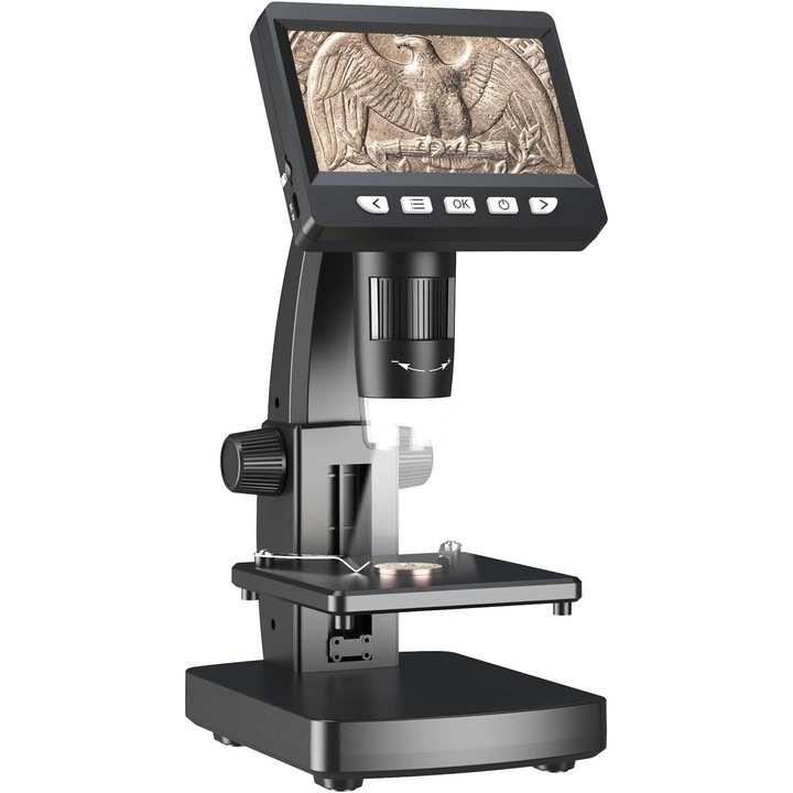 Цифров микроскоп WALALLA, 4.3 инча, 50X-1000X, 8 регулируеми светодиода, черен