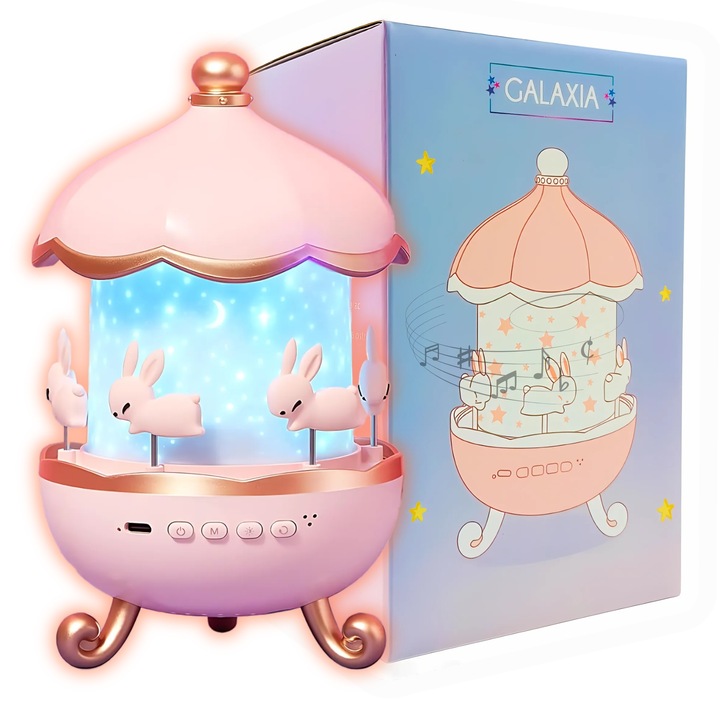 Детска нощна лампа, проектор Star, 6 модела, с музикални функции през bluetooth, GALAXIA®, розов