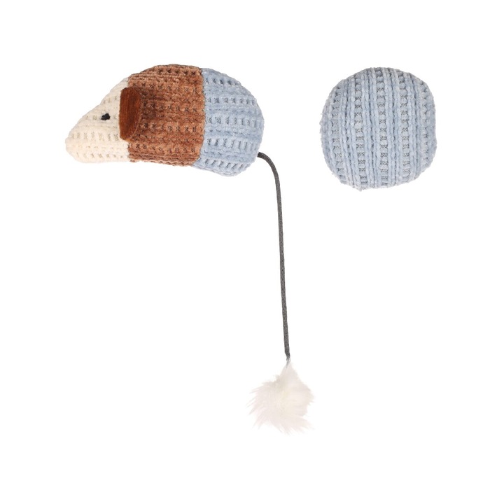 Jucarie interactiva pentru pisici, FLAMINGO, soricel cu minge, material textil, contine catnip