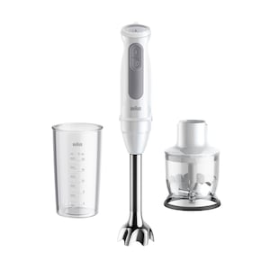 Mixer vertical Braun MQ50201M, 1000 W, 21 trepte viteza, Functie Turbo, Tocator 350 ml, Pahar gradat 600 ml, Alb/Gri