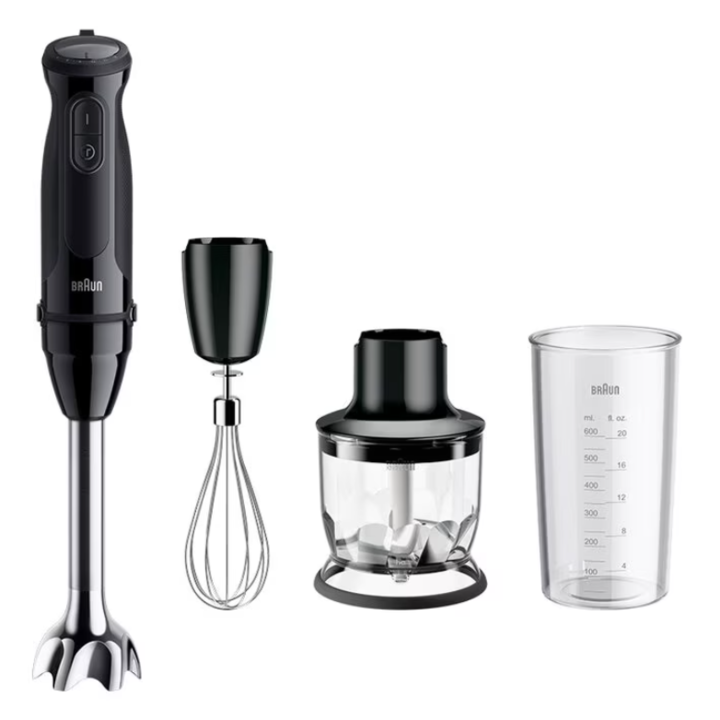 Вертикален миксер Braun MQ50202M, 1000 W, 21 степени на скорост, Turbo функция, Chopper 350 ml, Тел, Градуирано стъкло 600 ml, Черен