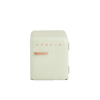 Frigider minibar Retro CREATE, capacitate 48 litri, H 50 cm, ideal pentru birou/hotel/rulota, temperatura reglabila, 1 raft otel, 2 compartimente pe usa, maner ergonomic, design compact, picioare ajustabile, maner rose gold, verde pastel Frigider minibar Retro CREATE, capacitate 48 litri, H 50 cm, ideal pentru birou/hotel/rulota, temperatura reglabila, 1 raft otel, 2 compartimente pe usa, maner ergonomic, design compact, picioare ajustabile, maner rose gold, verde pastel