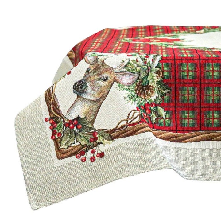 Fata de masa tip goblen, Craciun si cerb, 140x180 cm