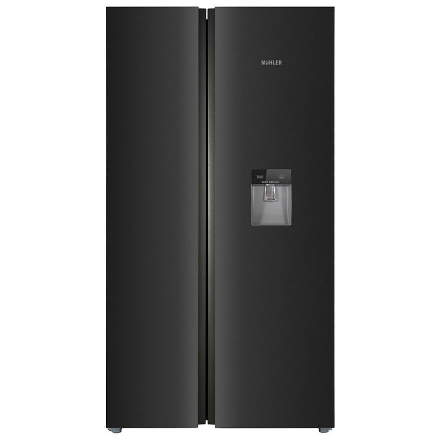 Frigider Side by side Muhler NF677SBSIE, No Frost, Dozator apa, 503l, H 177 cm, Clasa E, Dark Inox