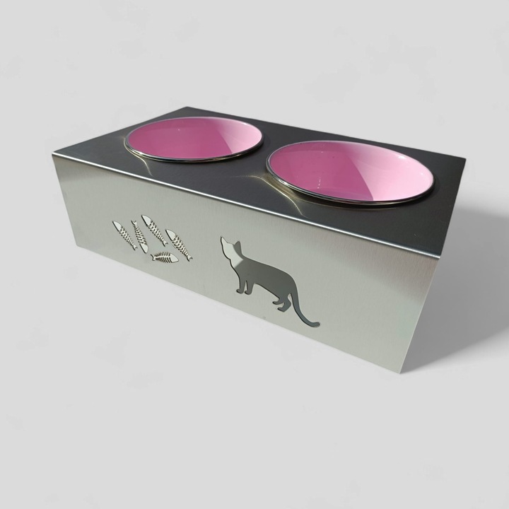 Suport pentru hrana animale, KYRAN STEEL, Simplu, INOX, 2 boluri