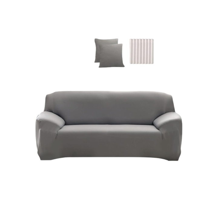Калъф за диван, Lydevo, еластичен, с две калъфки за възглавници, за 4 места, сив