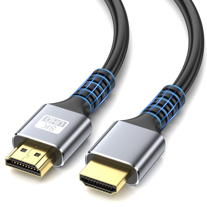 Cablu HDMI 8k Cablu HDMI 2.1 de viteza ultra mare 4K@120Hz 8K@60Hz 48gbps Conector placat cu aur Cablu HDMI 3D ARC Ethernet pentru monitor HDTV Laptop Roku TV Xbox PS4/PS5 3m (argintiu)