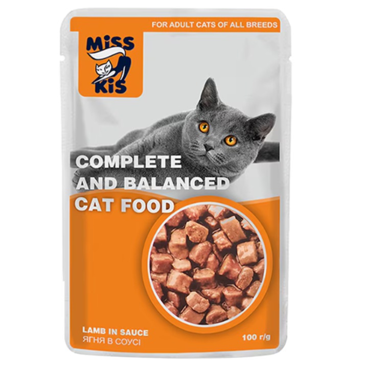 Hrana umeda pentru pisici cu miel, Adult, Miss Kis, 24x100 grame
