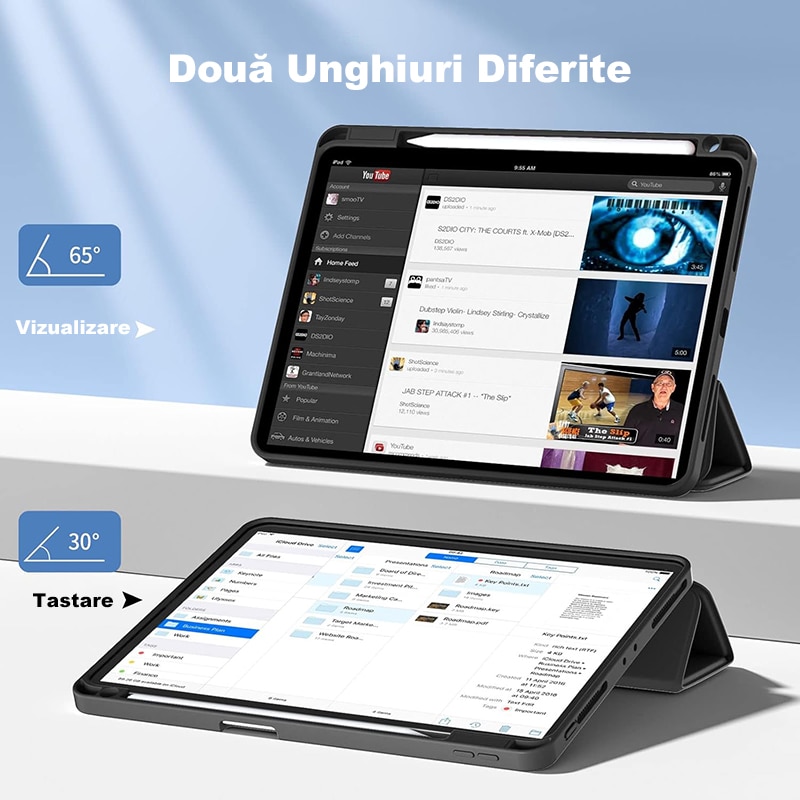 Husa de Protectie pentru iPad de 10, 2 inchi, Model 2021/2020/2019, Generatia 9/8/7, Husa cu Activare/Oprire Automata, Husa din piele cu slot pentru pix, Negru