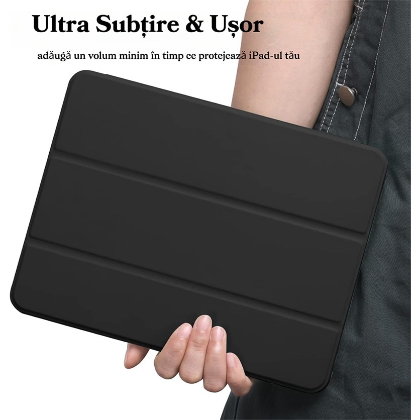 Husa de Protectie pentru iPad de 10, 2 inchi, Model 2021/2020/2019, Generatia 9/8/7, Husa cu Activare/Oprire Automata, Husa din piele cu slot pentru pix, Negru