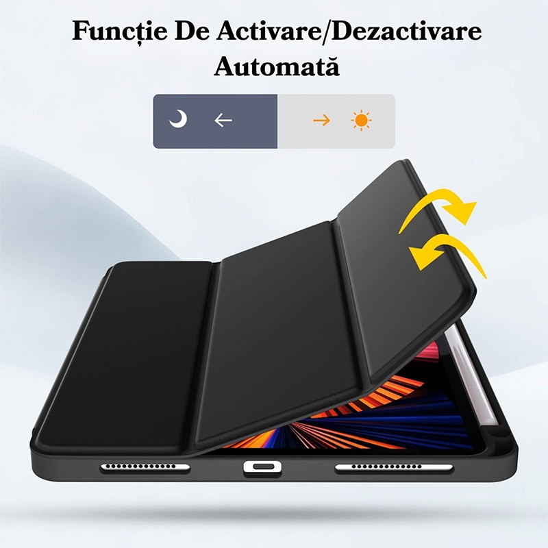 Husa de Protectie pentru iPad de 10, 2 inchi, Model 2021/2020/2019, Generatia 9/8/7, Husa cu Activare/Oprire Automata, Husa din piele cu slot pentru pix, Negru