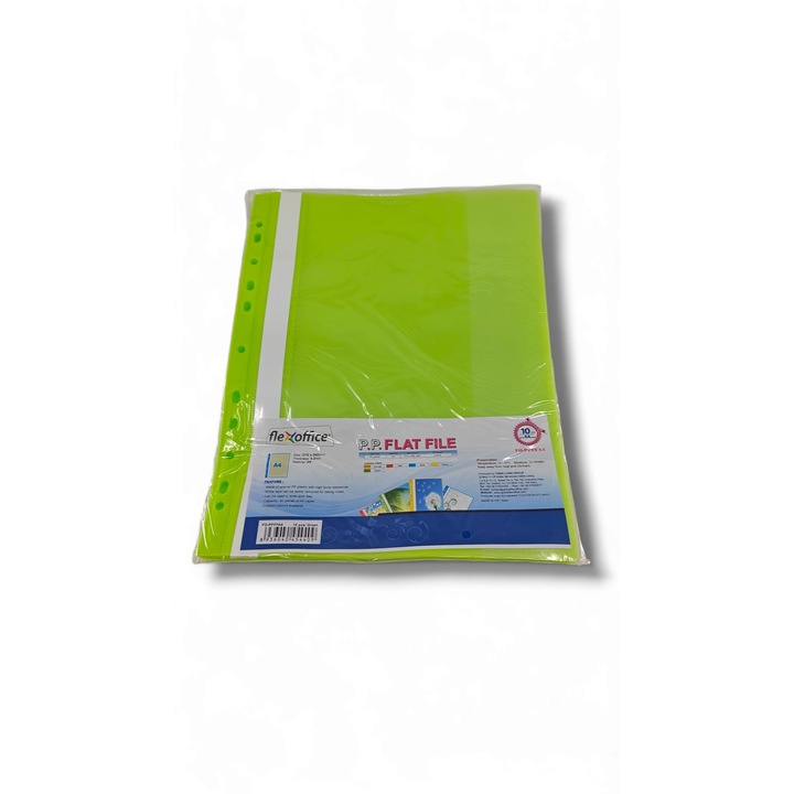 Set 10 dosare PP cu multiperforatii Flexoffice, A4, Verde deschis FO-PPFFA4