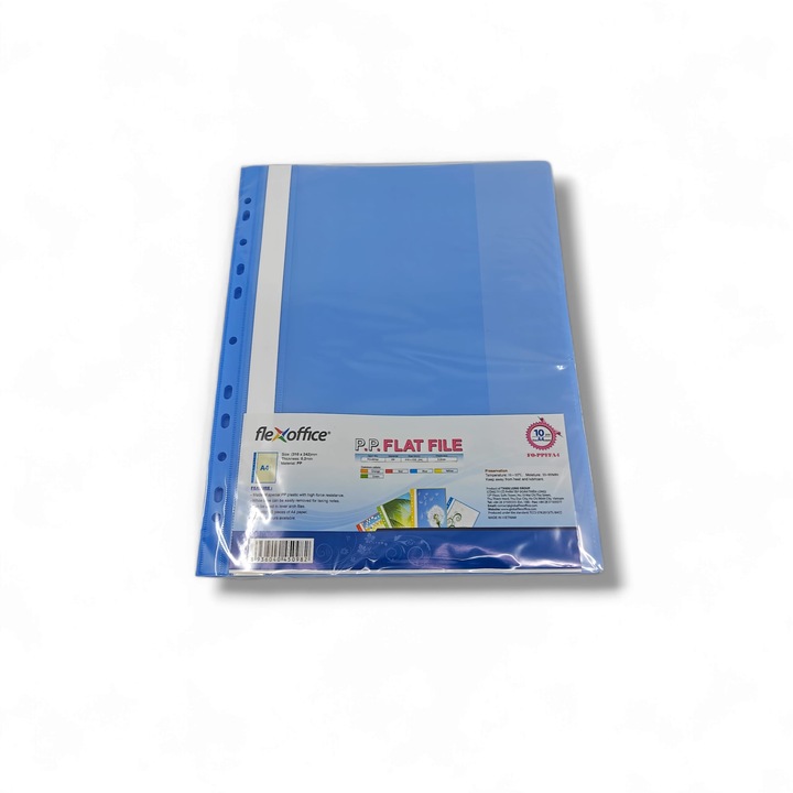 Set 10 dosare PP cu multiperforatii Flexoffice, A4, Albastru FO-PPFFA4