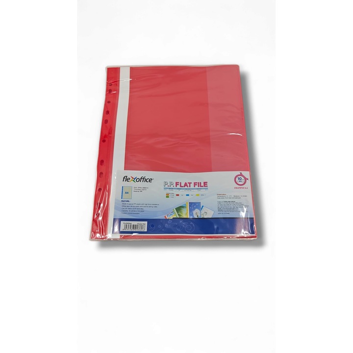 Set 10 dosare PP cu multiperforatii Flexoffice, A4, Rosu FO-PPFFA4