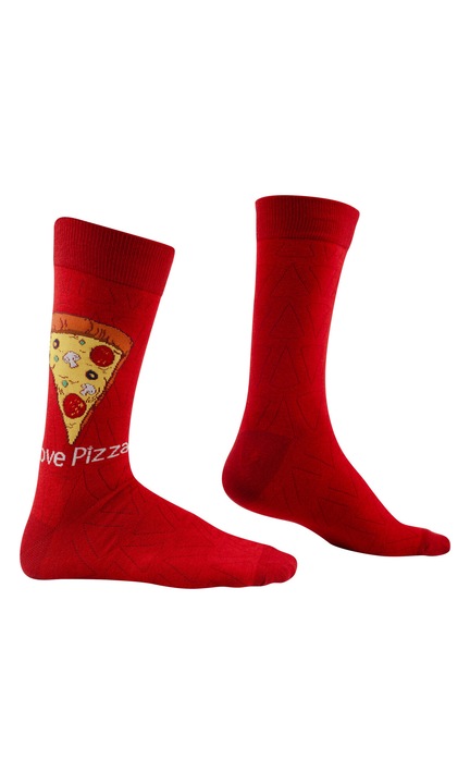 Sosete colorate inalte, Pizza, rosii, Marime 41-46