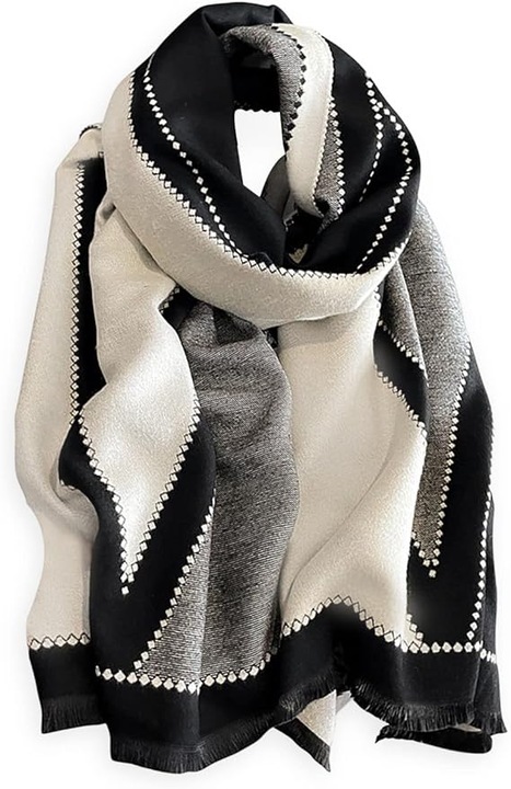 Esarfa tip sal, JENOUS®, sezon rece, in carouri, cu franjuri, 65x180cm, Multicolor