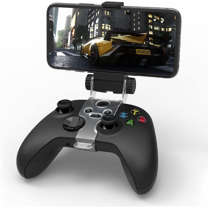 Telefontartó Xbox Series X/S kontrollerhez, JENOUS®, ABS, kopásálló, ütéselnyelő, fekete/átlátszó