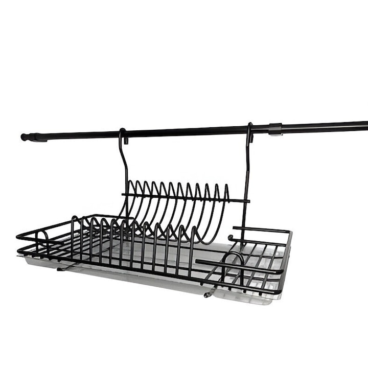 Scurgator de vase pe bara Reling de 600 mm, cu doi suporti de prindere si doua capete, finisaj negru