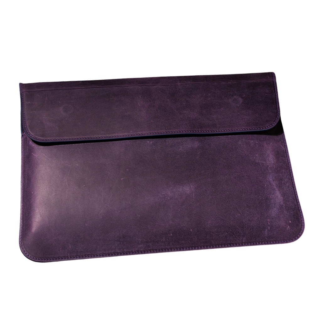 Husa laptop MacBook Air, MacBook PRO 13/14 inch, lucrata manual, piele naturala cu aspect vintage, mov