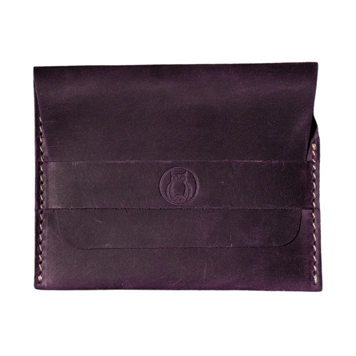 Portofel minimalist, piele naturala, mov, Unika