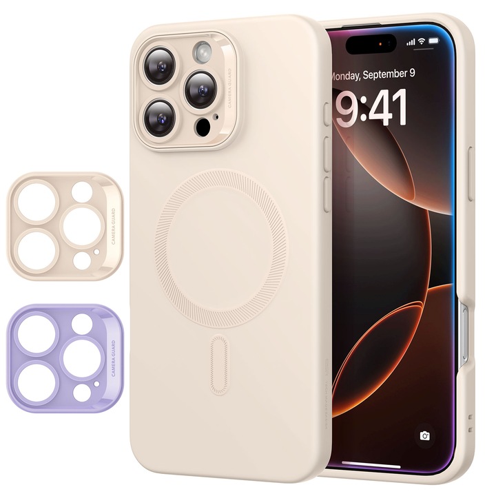 Husa ESR + SET Camera grids pentru Apple iPhone 16 Pro Max, magnetica, Cloud Soft, nude