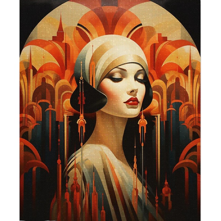 Set goblen cu diamante, cu sasiu, Portret de femeie - Art Déco, 40x50 cm