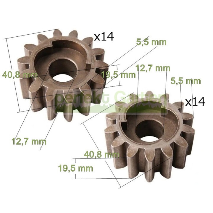 2X pinion de antrenare 14 dinti (dreapta + stanga) + pentru masini de tuns iarba