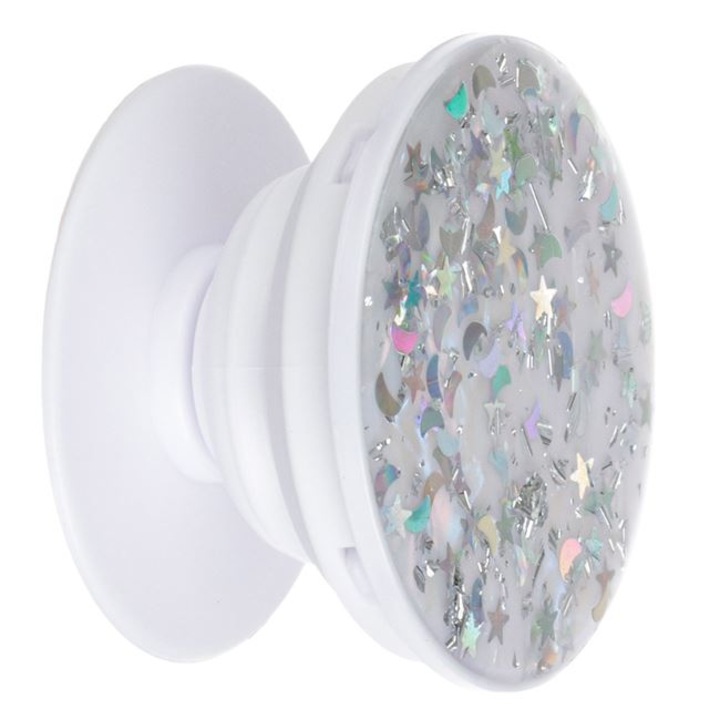 Suport tip popsocket pentru telefon, model confetti, 4cm diametru, plastic, Alb