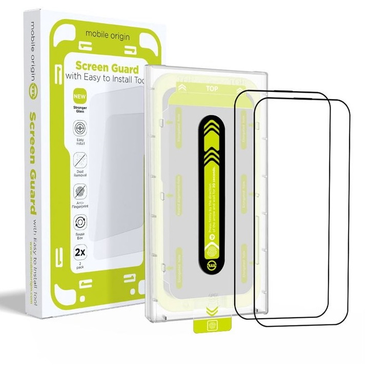 2 üvegfólia készlet Mobile Origin Screen Guard rögzítési rendszerrel, kompatibilis iPhone 16 Pro Max készülékkel, teljes borítás, fekete