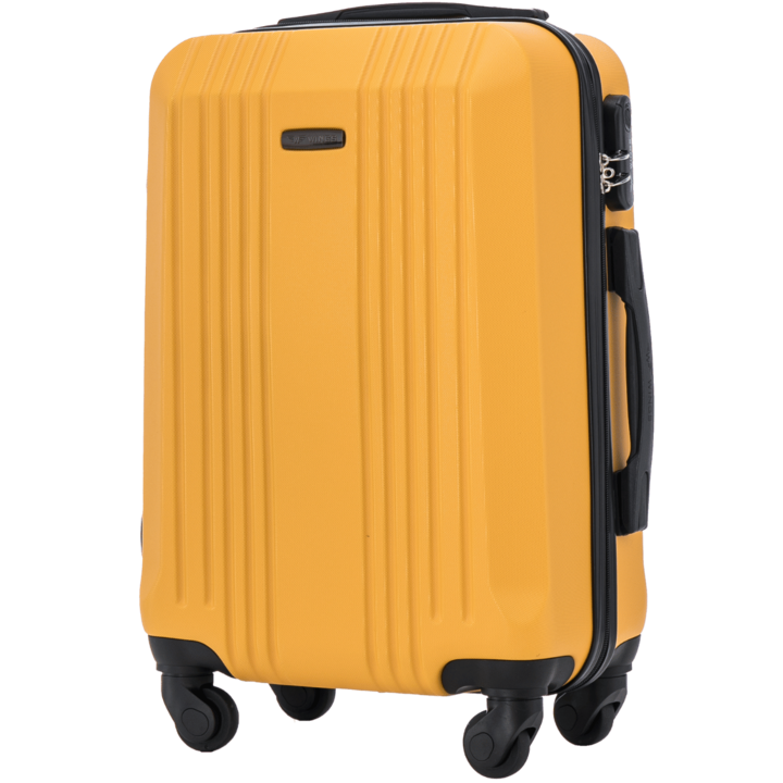 WINGS Troller, kis kabin bőrönd, ABS+ kemény, 38L, 4 db 360°-ban forgó kerék, számzár, sárga