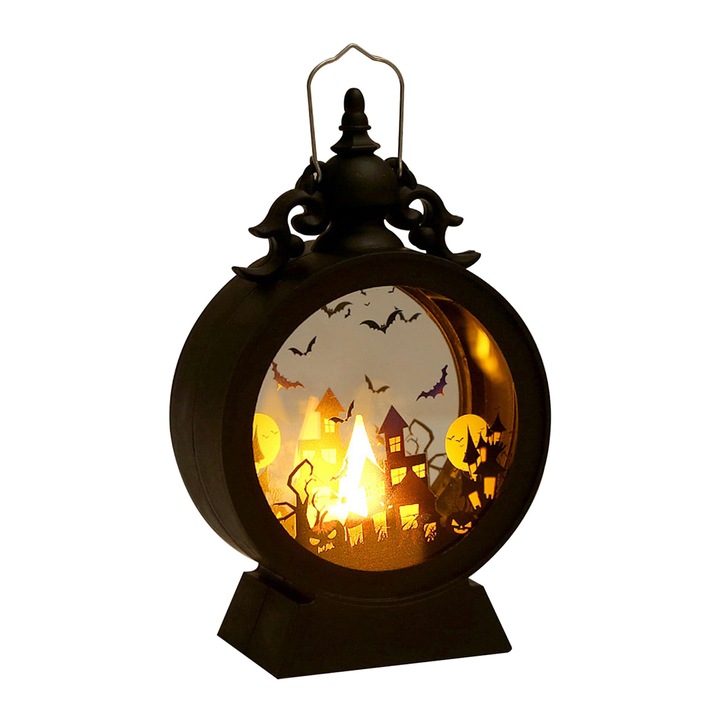 Halloween LED csillár, party dekoráció, vintage kerek design, átlátszó üveg, fekete, 17x9,5cm