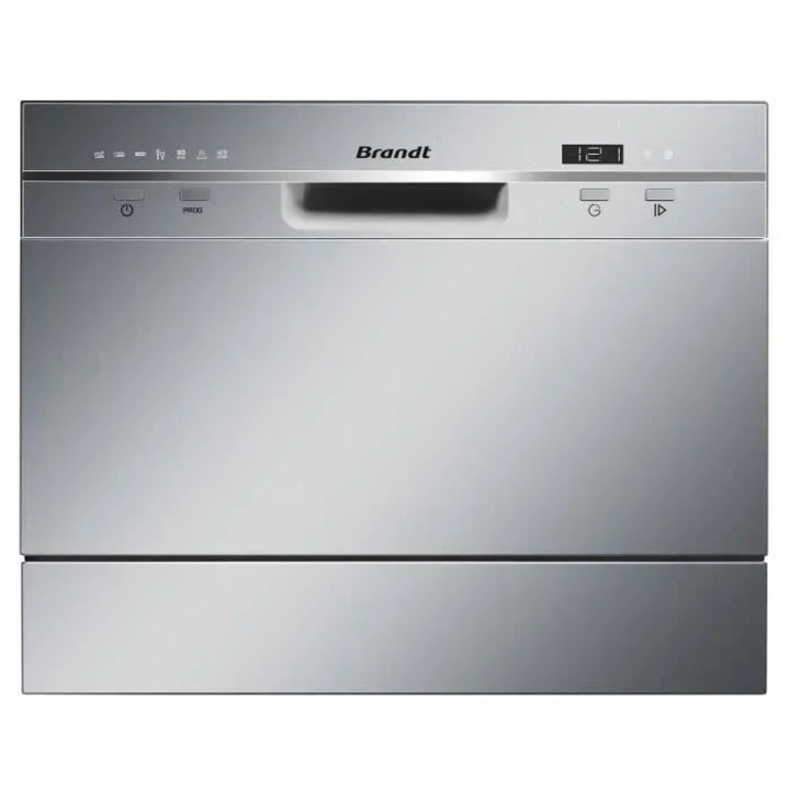 Компактна съдомиялна BRANDT DFC6519S, 6 комплекта, 7 програми, клас A+, 55 см, Неръждаема стомана, Сребриста