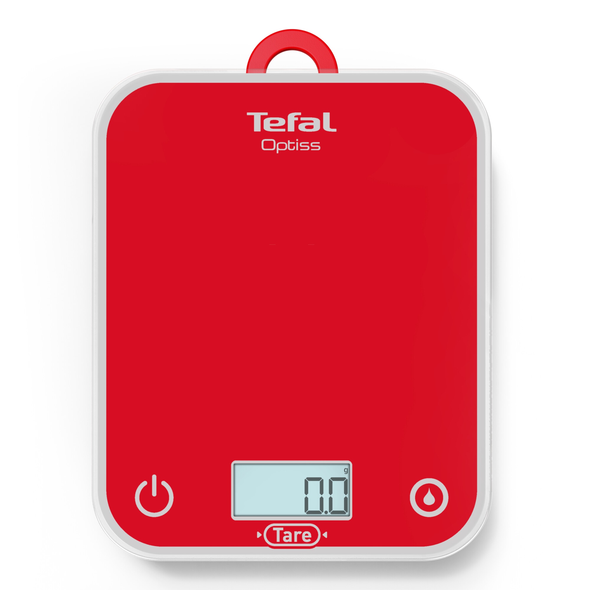 Cantar de bucatarie Tefal Optiss BC50U3V0, 5 kg, sticla securizata, functie Tara, functie de cantarire a lichidelor, precizie 0.5g, afisaj LCD, carlig de agatat, rosu
