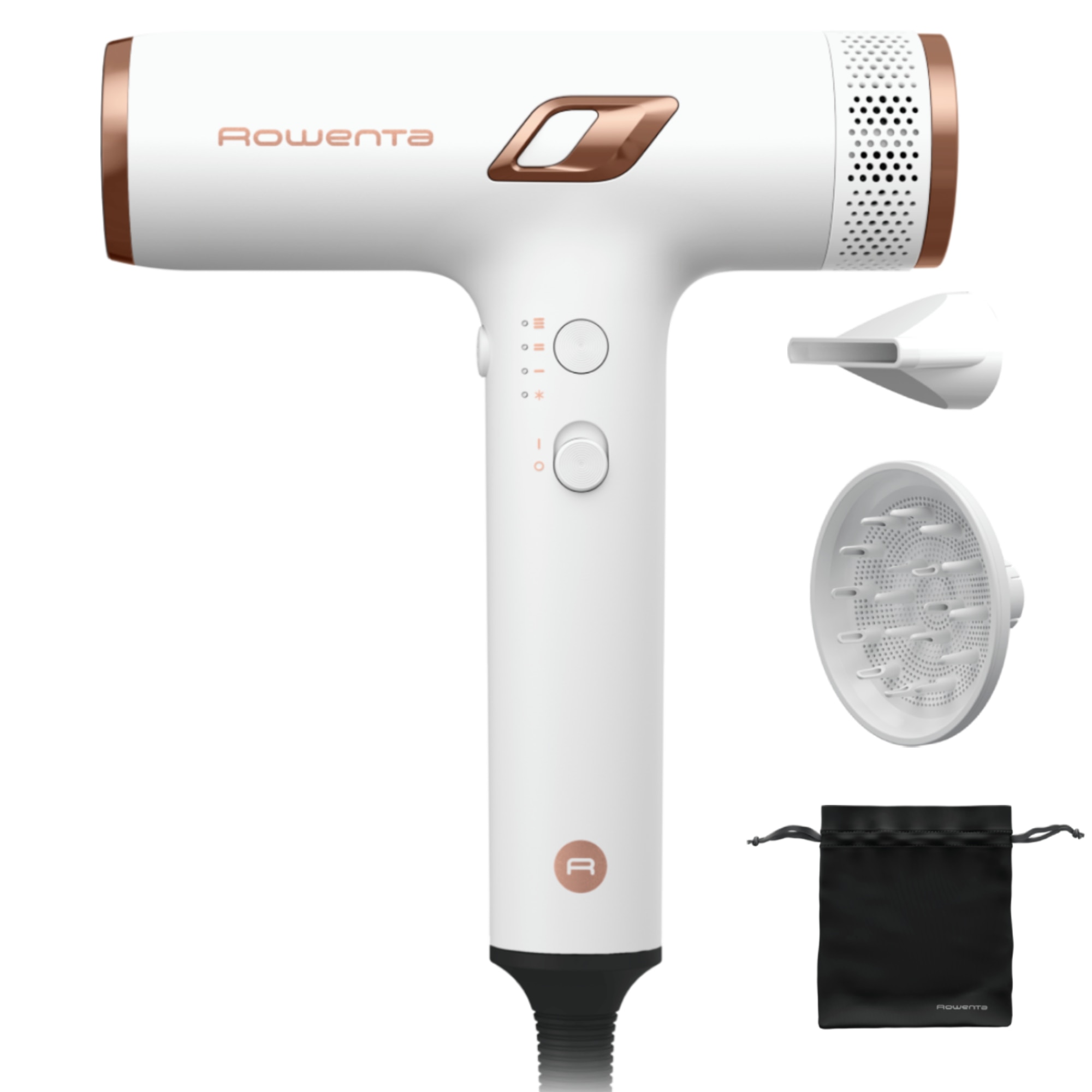 Uscator de par compact Rowenta Nano HY8140F0, 1700W, 3 trepte de viteza si temperatura, duza de concentrare, difuzor pentru volum, generator de ioni, functie flux de aer rece, gril
