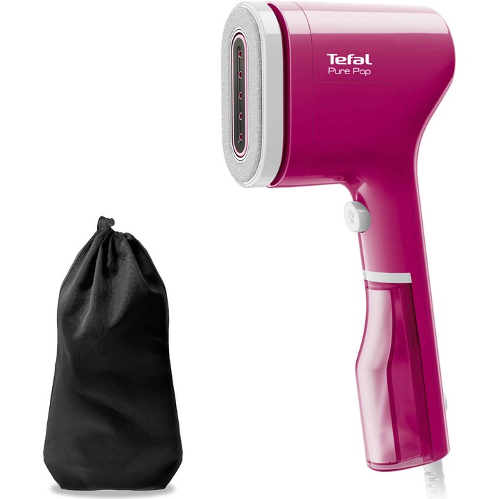 Уред за вертикално гладене с пара Tefal Pure Pop DT2023F0, 1300 W, Променлива пара до 20 гр/мин, Контейнер за вода 70 мл, Бързо нагряване за 15 секунди, Розов