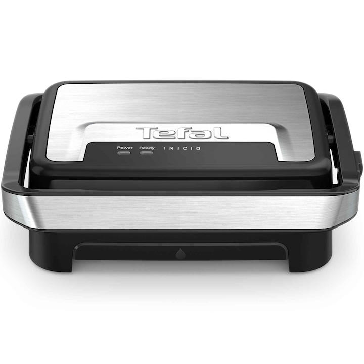 Gratar electric multifunctional Tefal Inicio Compact Grill GC270D10, 1000W, suprafata antiaderenta de gatit 23x14.5 cm, depozitare verticala, depozitare cablu, tavita suc detasabila, negru