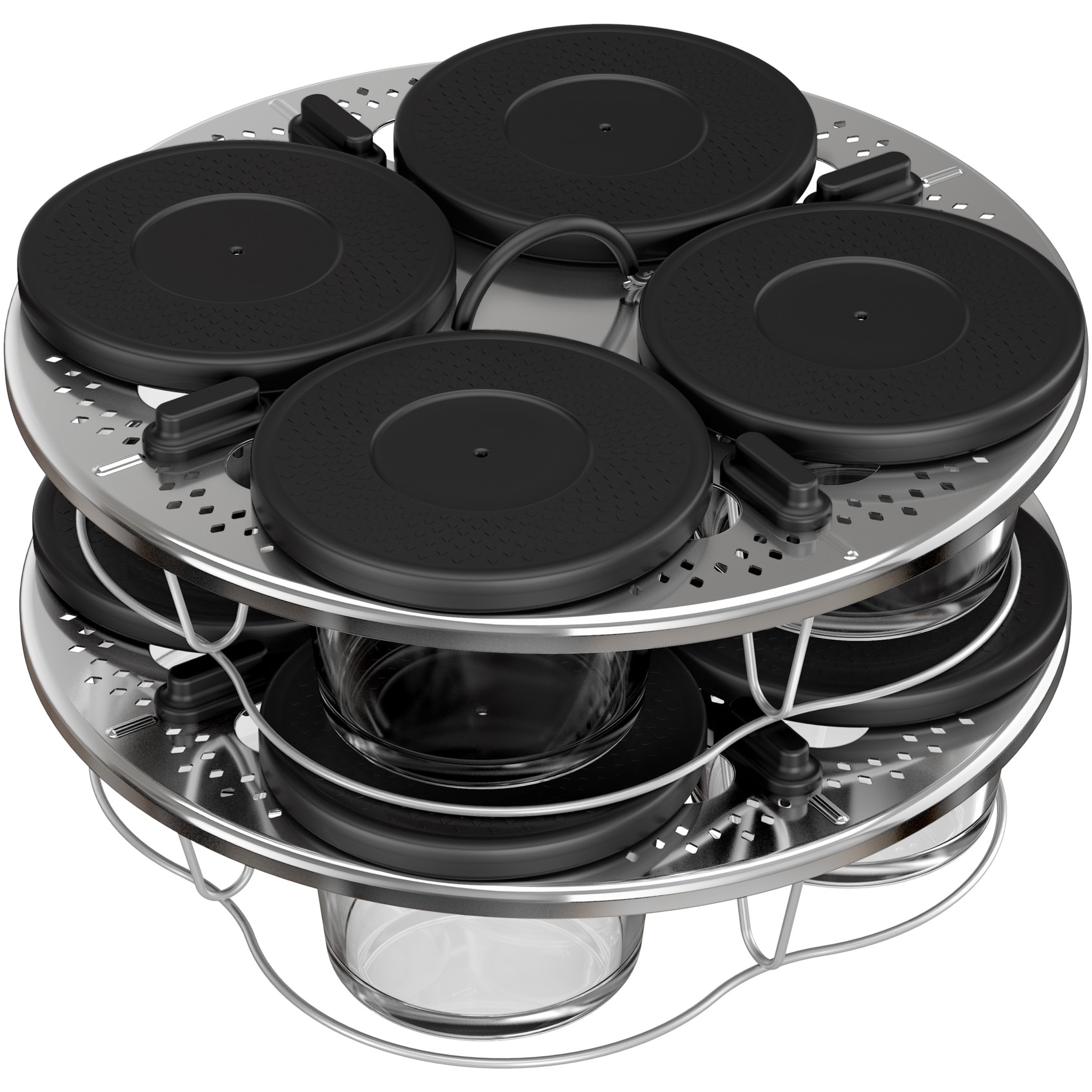 Set de 8 recipiente de sticla cu capac si suport Tefal XA6140E0, compatibile cu multicookerul Tefal Cook4me, seriile CY85xx, CY91xx, transparente