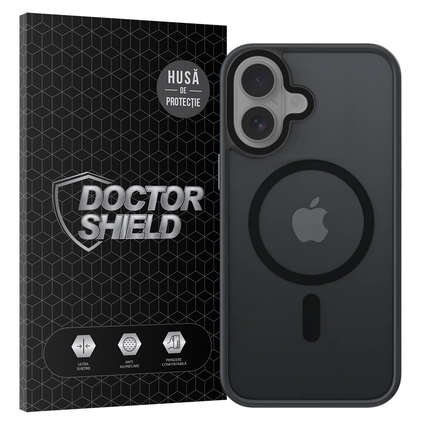 Husa de Protectie, Compatibila Apple iPhone 16 Plus, Doctor Shield Fantom, MagSafe - Negru