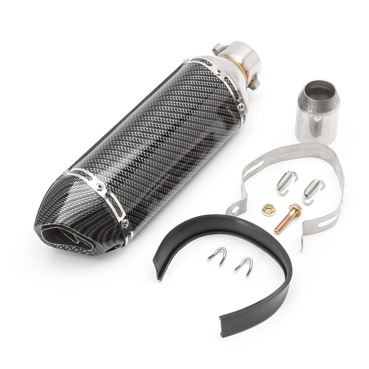Toba de esapament pentru motociclete, 51mm diametru conexiune, design usor, nivel de sunet ajustabil, finisaj carbon fiber