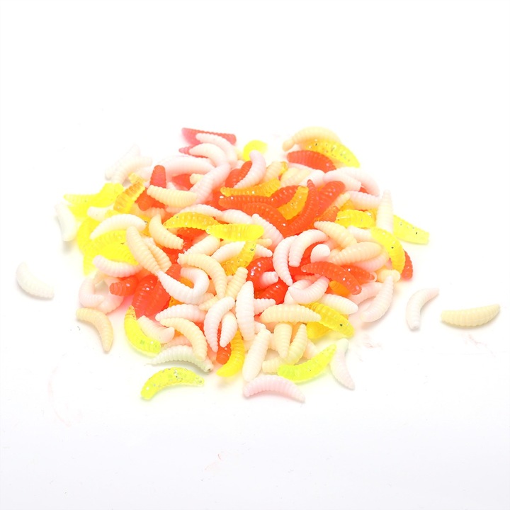Set 100 momeli, viermi artificiali, din plastic, 2.5cm, pentru pescuit